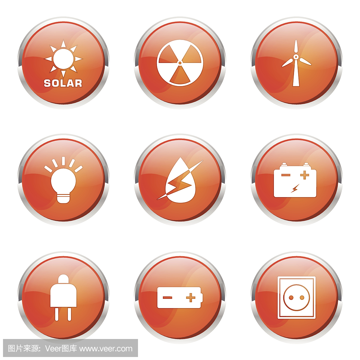 能量标志和符号橙色矢量按钮图标